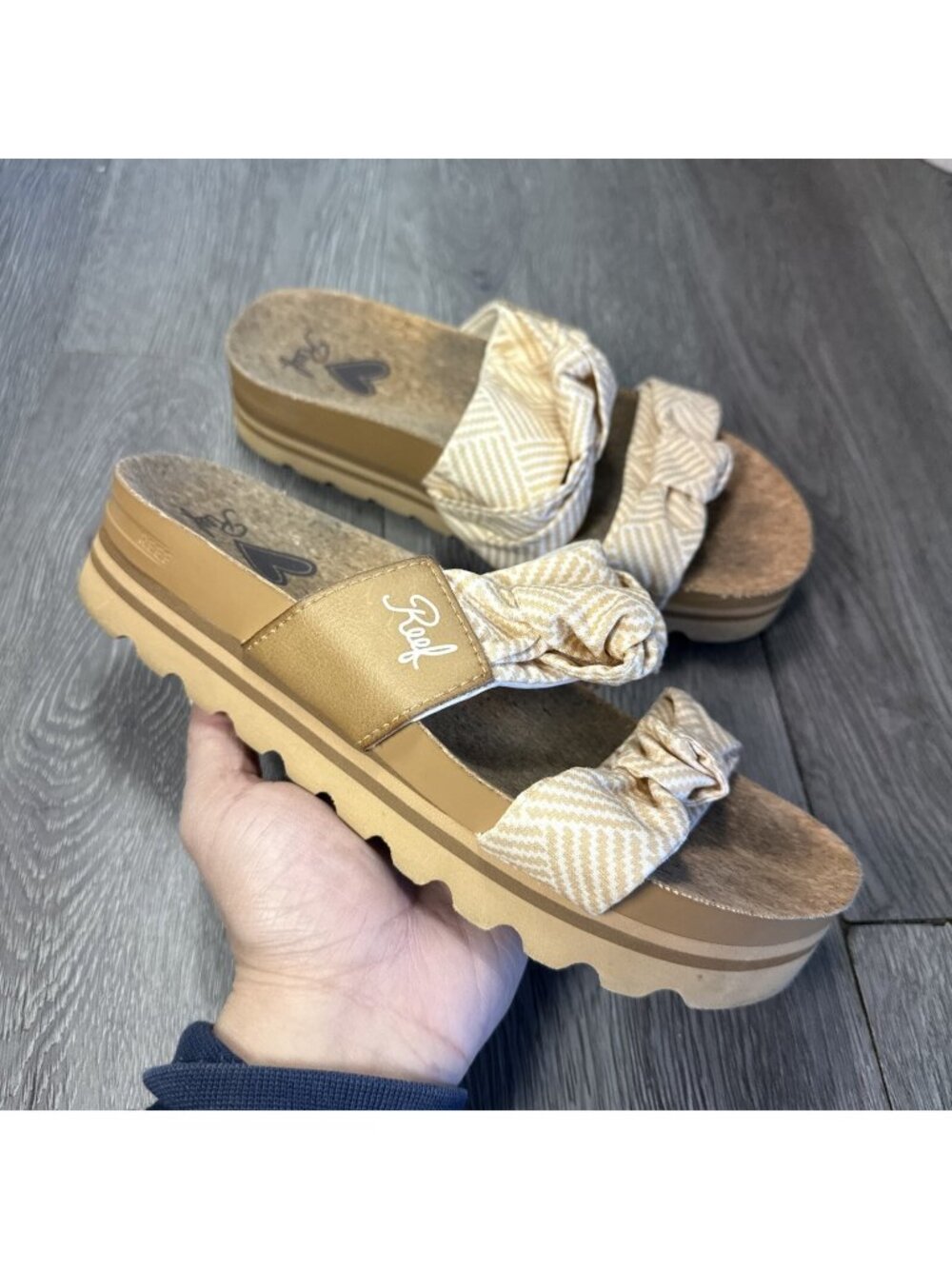 Reef Womens Knotty Vista Hi Tan Sandals 7 Nude Print Slides Shoes Summer